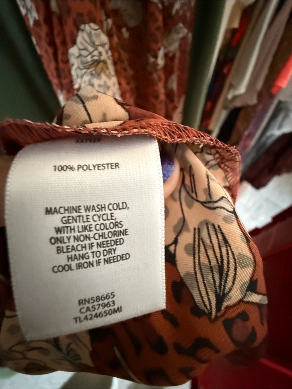 Leith Rust Floral Wrap Midi Dress with Cream Blooms and animal print - Picture 4 of 4